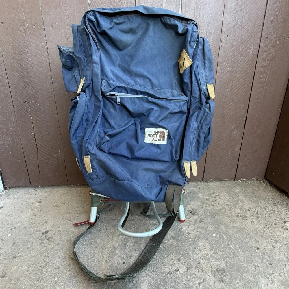 Vintage 70s The North Face Brown Label External Frame Backpack Blue Aluminum USA